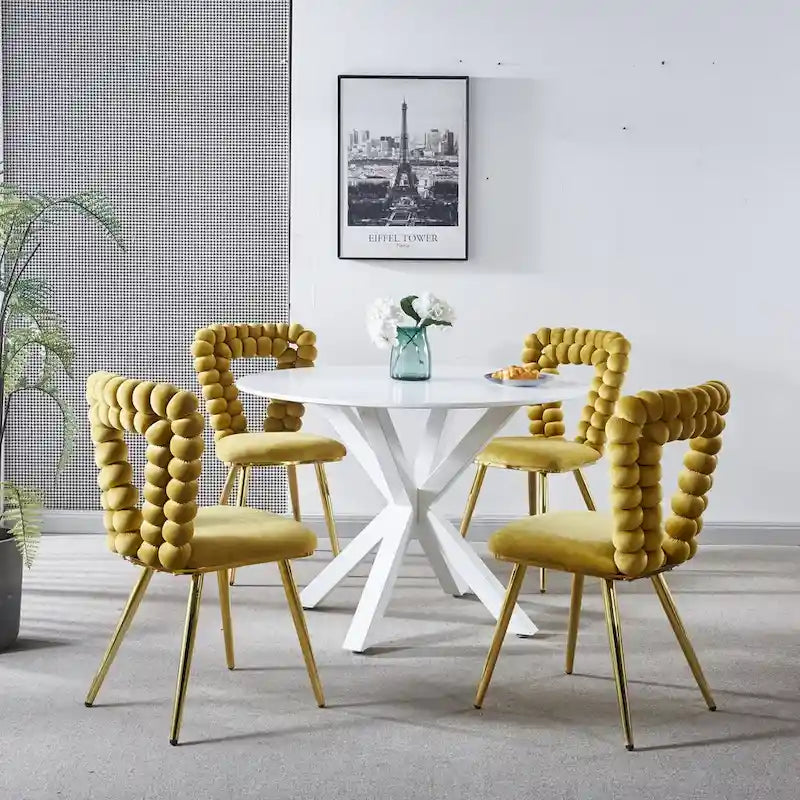 Modern Chair(set of 4 ) with Iron Tube Legs, Soft Cushions and Comfortable Backrest, Suitable for Dining Room, Living Room