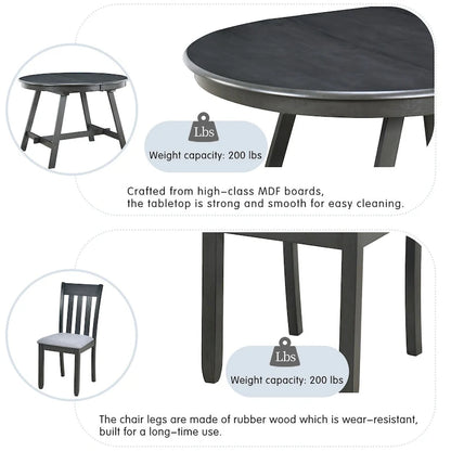 5-Piece Wood Dining Table Set Round Extendable Dining Table with 4 Dining Chairs, Dining Room Table Set for 4 person