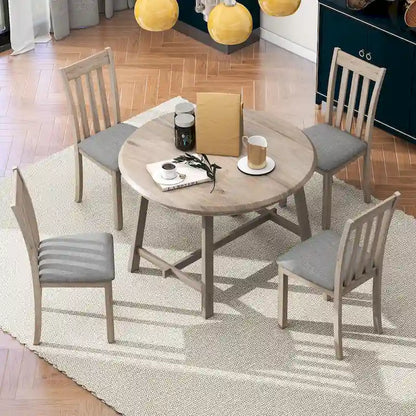 5-Piece Wood Dining Table Set Round Extendable Dining Table with 4 Dining Chairs, Dining Room Table Set for 4 person