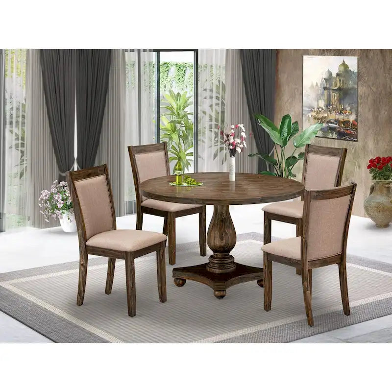 East West Furniture Kitchen Table Set- a Dining Table & Dark Khaki Linen Fabric Chairs, Distressed Jacobean (Pieces Option)