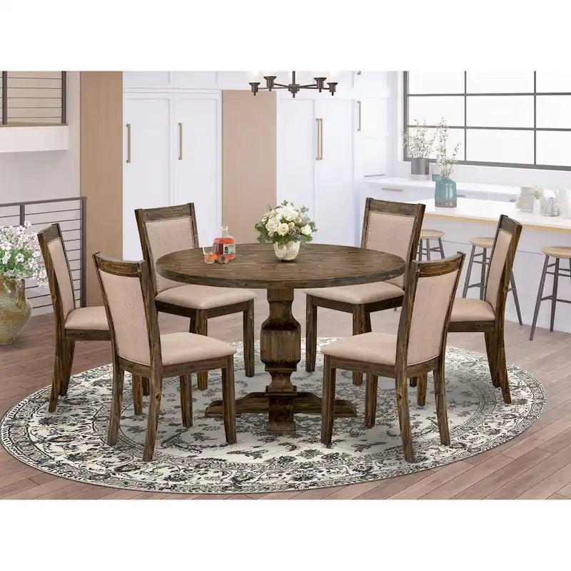 East West Furniture Kitchen Table Set- a Dining Table & Dark Khaki Linen Fabric Chairs, Distressed Jacobean (Pieces Option)
