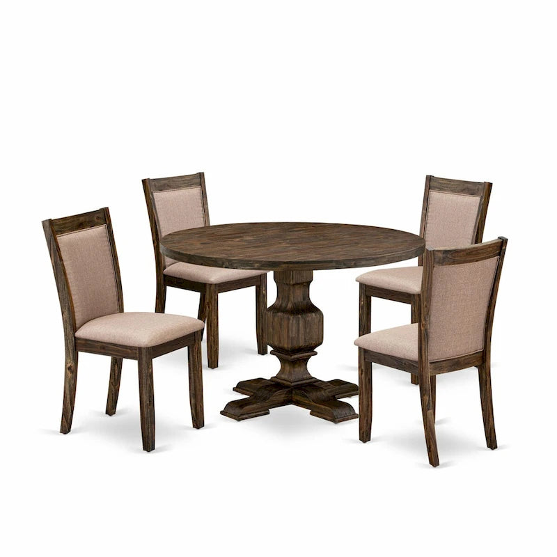 East West Furniture Kitchen Table Set- a Dining Table & Dark Khaki Linen Fabric Chairs, Distressed Jacobean (Pieces Option)
