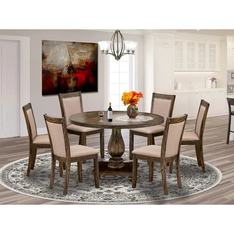 East West Furniture Kitchen Table Set- a Dining Table & Dark Khaki Linen Fabric Chairs, Distressed Jacobean (Pieces Option)