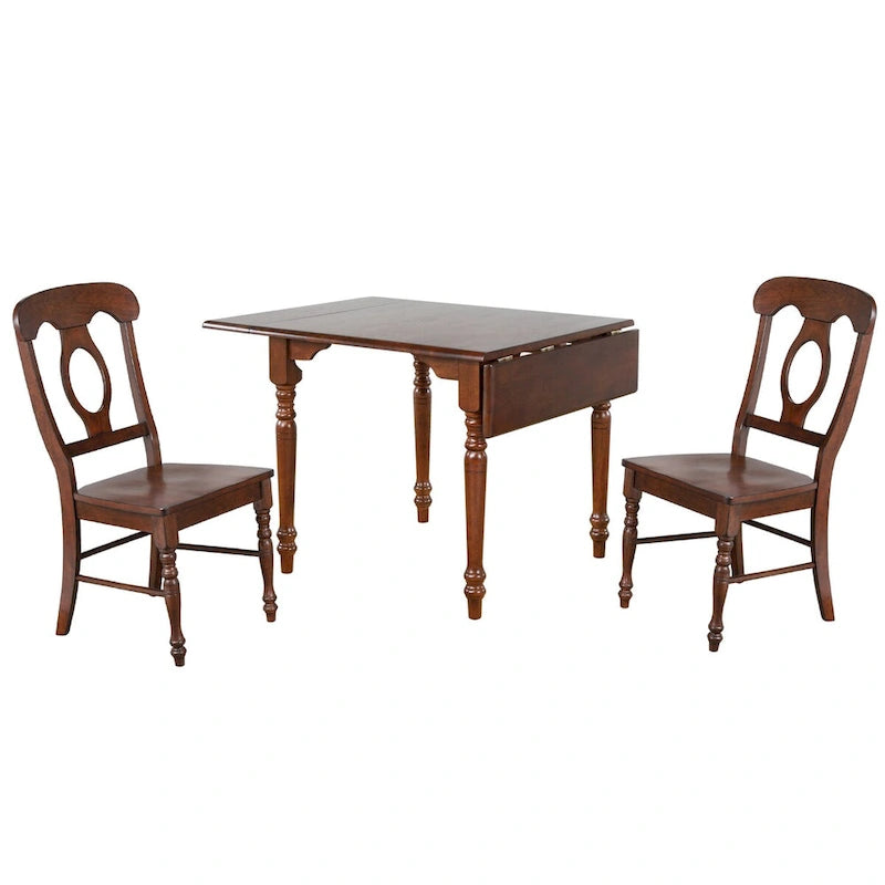 Andrews 3-Piece Solid Wood Top Distressed Chestnut Brown Dining Table Set with Expandable Drop Leaf and Napoleon Chairs
