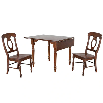 Andrews 3-Piece Solid Wood Top Distressed Chestnut Brown Dining Table Set with Expandable Drop Leaf and Napoleon Chairs