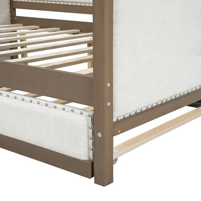 Full Size Upholstered Daybed with Trundle and Nailhead Decoration