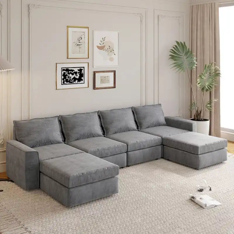 U Shaped Reversible Sectional Sofa with Ottoman