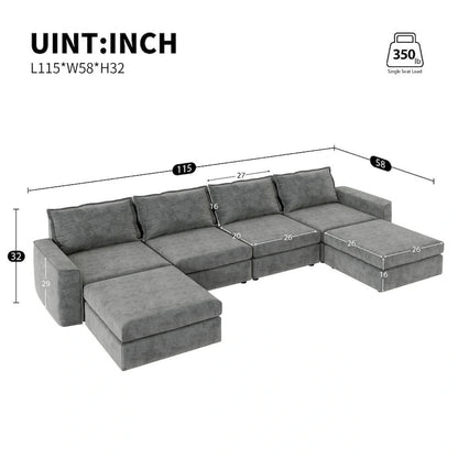 U Shaped Reversible Sectional Sofa with Ottoman