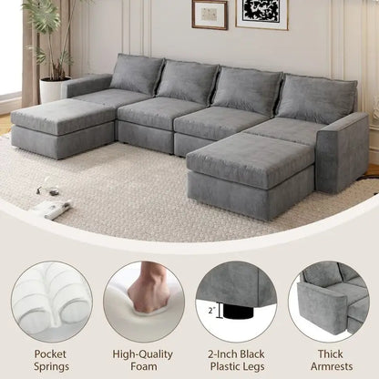 U Shaped Reversible Sectional Sofa with Ottoman