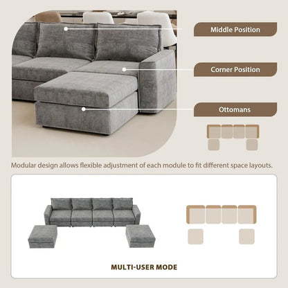 U Shaped Reversible Sectional Sofa with Ottoman