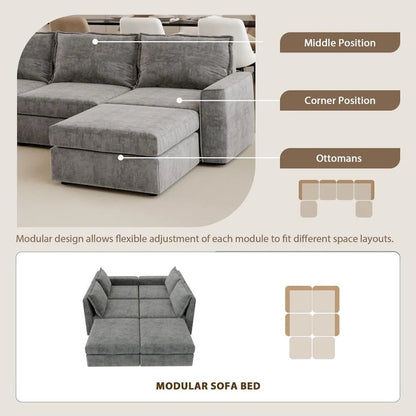 U Shaped Reversible Sectional Sofa with Ottoman