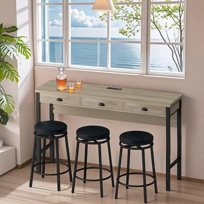 Bar Kitchen Table Set with Circular PU Stools