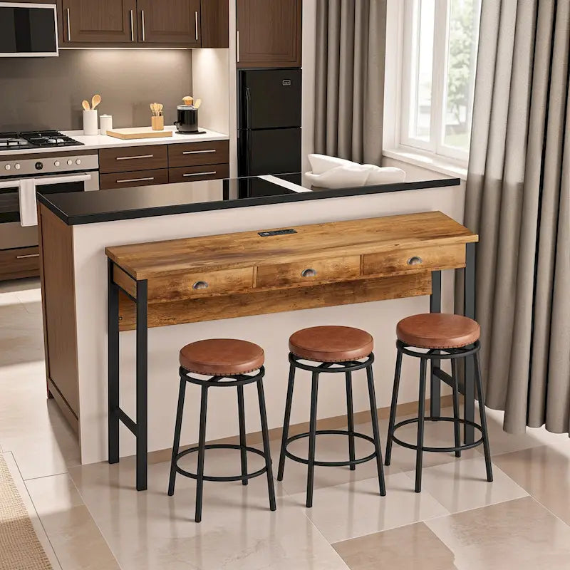 Bar Kitchen Table Set with Circular PU Stools