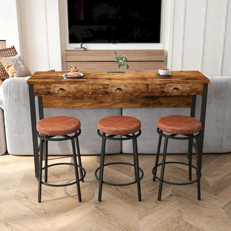 Bar Kitchen Table Set with Circular PU Stools