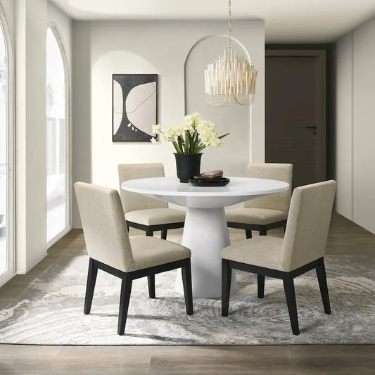 Roundhill Rocco 5-Piece 48 Pedestal Dining Set, Round Pedestal Table with 4 Chairs