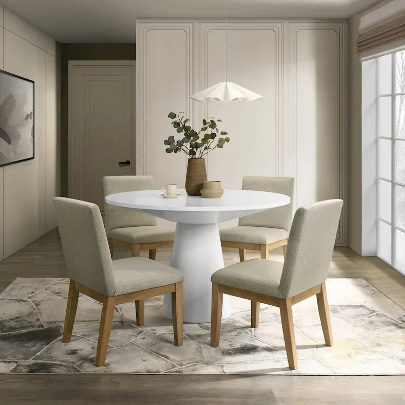 Roundhill Rocco 5-Piece 48 Pedestal Dining Set, Round Pedestal Table with 4 Chairs