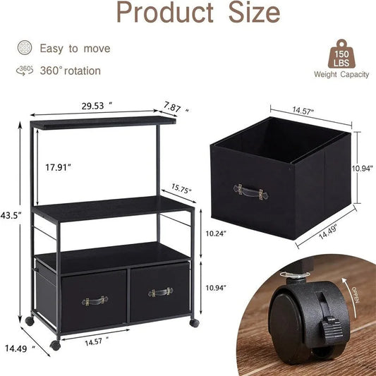 Mobile Lateral File Cabinet Rolling Printer Stand with 3 Open Storage Shelf - 15.75D x 31.5W x 43.5H