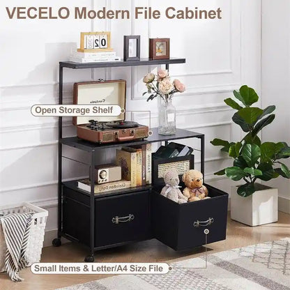 Mobile Lateral File Cabinet Rolling Printer Stand with 3 Open Storage Shelf - 15.75D x 31.5W x 43.5H