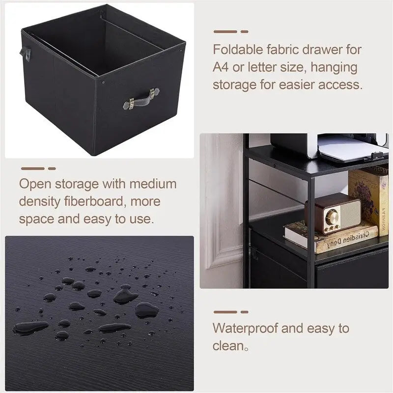 Mobile Lateral File Cabinet Rolling Printer Stand with 3 Open Storage Shelf - 15.75D x 31.5W x 43.5H