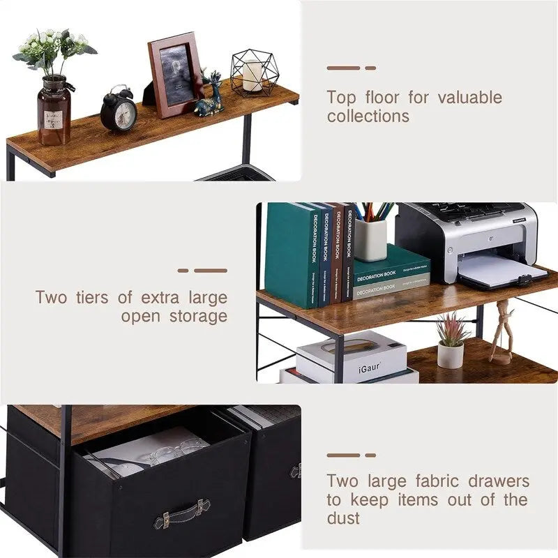 Mobile Lateral File Cabinet Rolling Printer Stand with 3 Open Storage Shelf - 15.75D x 31.5W x 43.5H