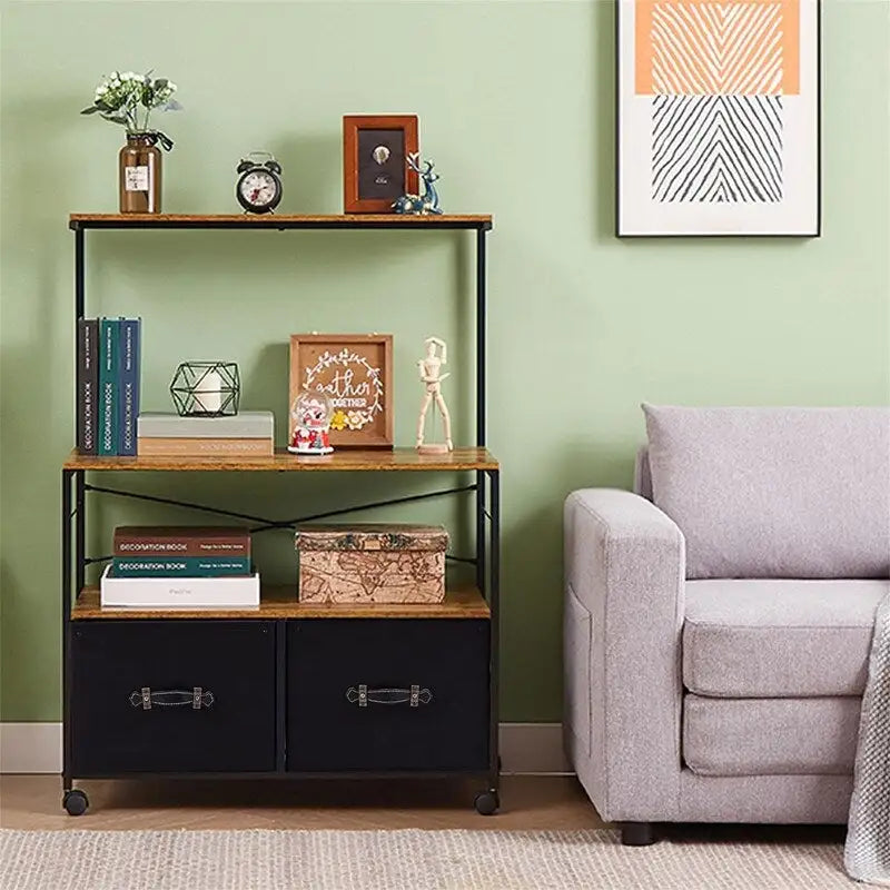 Mobile Lateral File Cabinet Rolling Printer Stand with 3 Open Storage Shelf - 15.75D x 31.5W x 43.5H