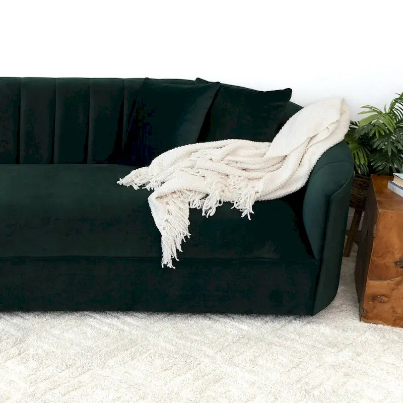 Kanter Modern Japandi Style Tight Back Velvet Couch in Green