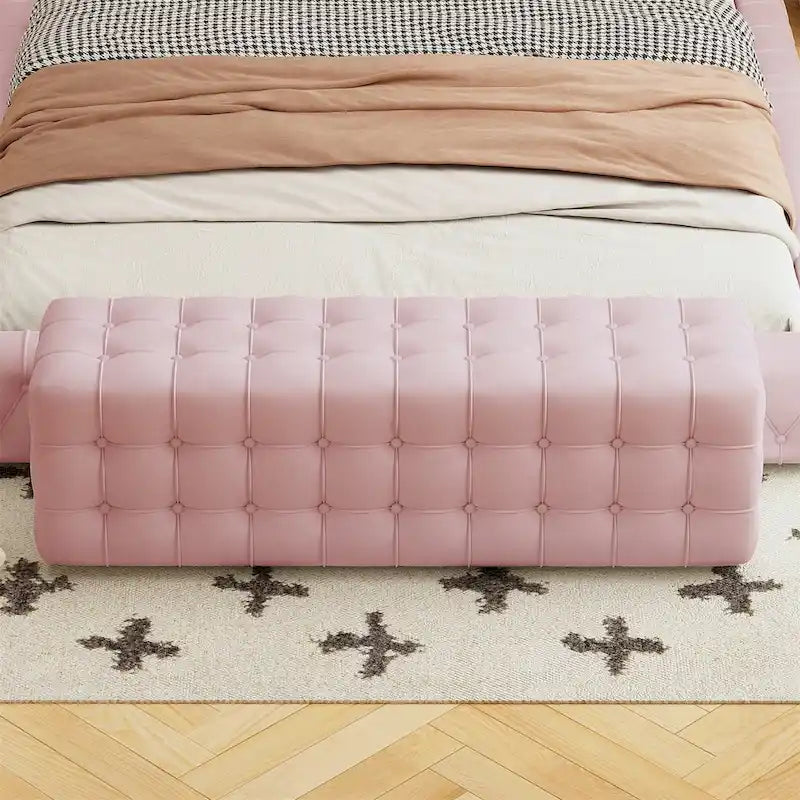 All Covered Velvet Upholstered Ottoman,Rectangular Footstool