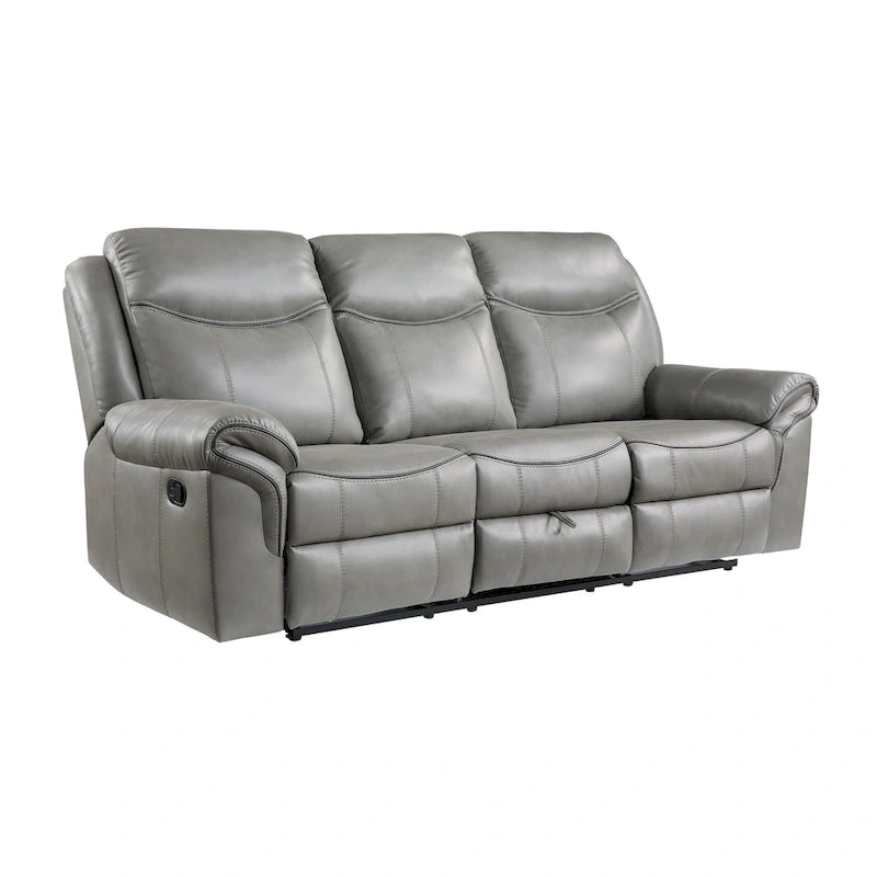 Max 80 Inch Dual Manual Recliner Sofa, Cupholders, USB, Gray Faux Leather
