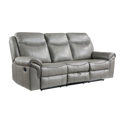 Max 80 Inch Dual Manual Recliner Sofa, Cupholders, USB, Gray Faux Leather