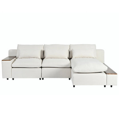 Beige L-Shaped Modular Sectional Sofa with Removable Back Cushions, 3 Pillows, and Storage Spaces