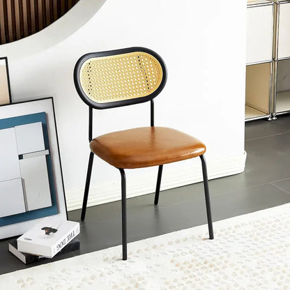 Modern Simple Leather Dining Chair with Metal Pipe and PP Back