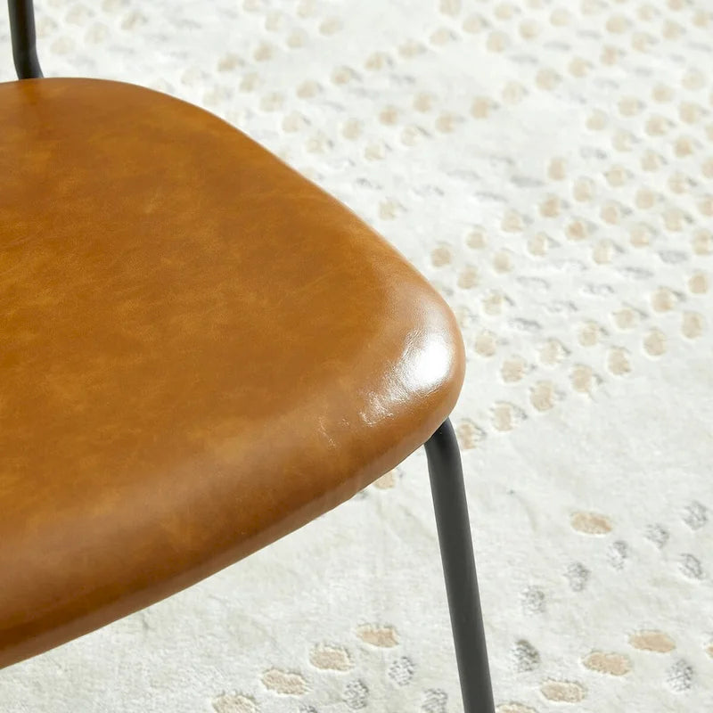 Modern Simple Leather Dining Chair with Metal Pipe and PP Back