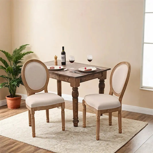 French Country Dining Chairs with Round Back Set of 2,Solid Wood Legs