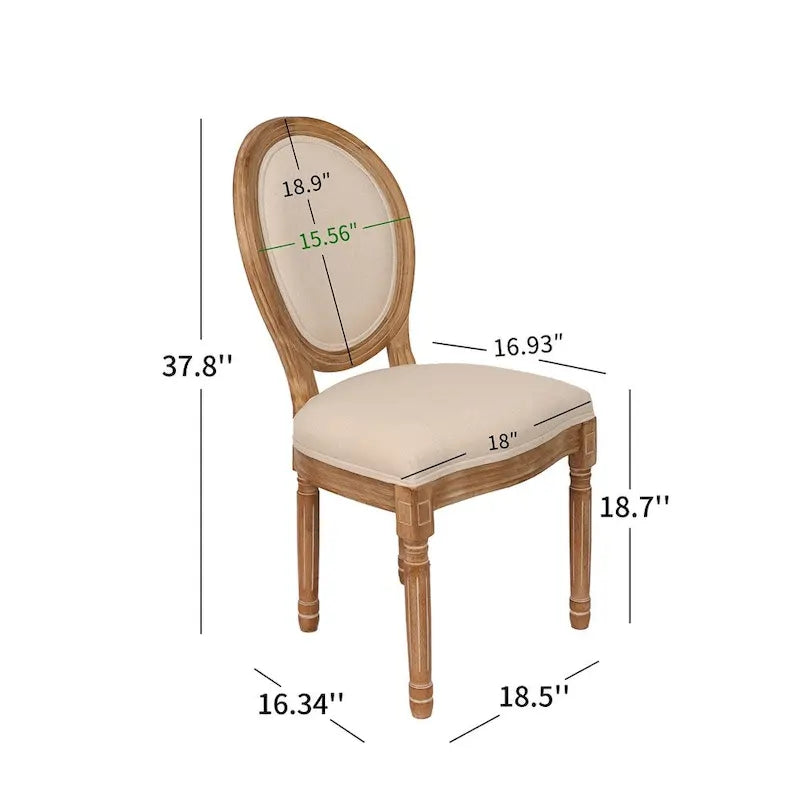 French Country Dining Chairs with Round Back Set of 2,Solid Wood Legs