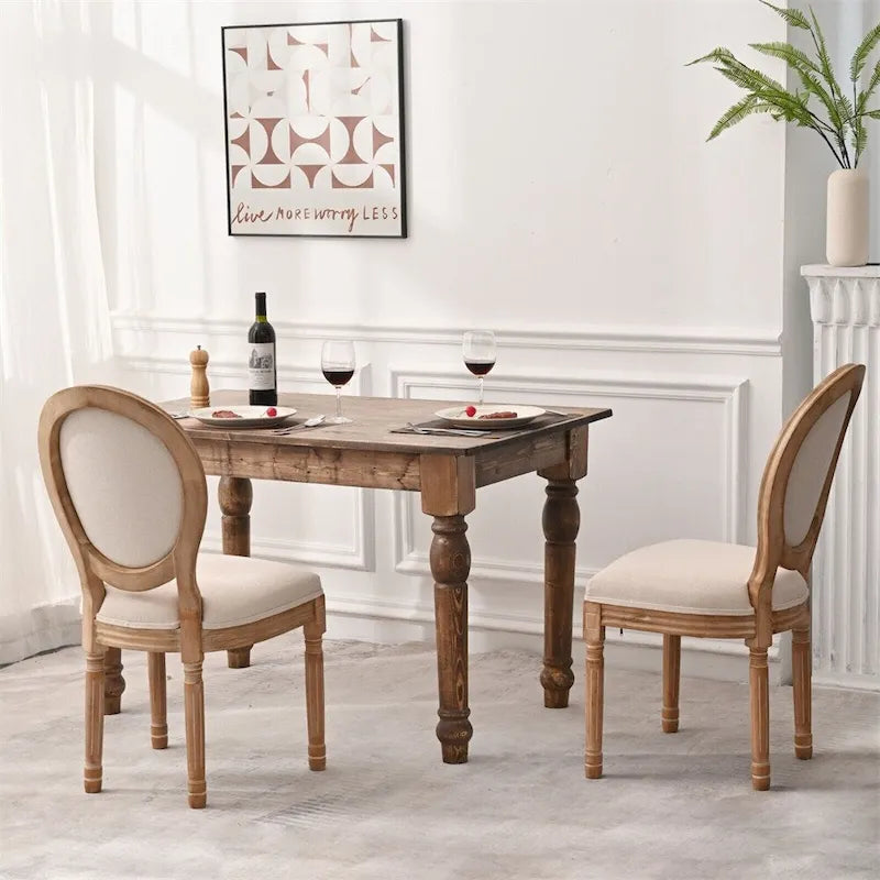 French Country Dining Chairs with Round Back Set of 2,Solid Wood Legs