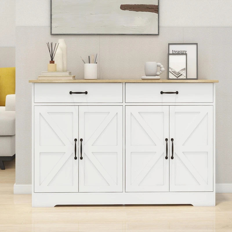Farmhouse Buffet Cabinet: Rustic Charm with 2 Drawers, 4 Doors