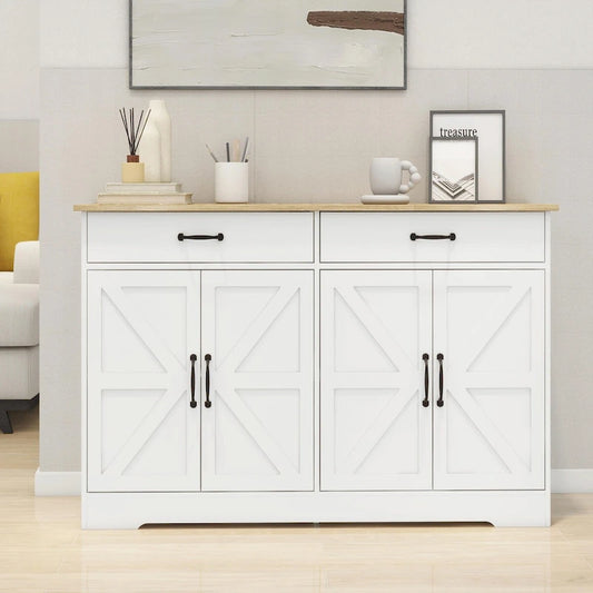 Farmhouse Buffet Cabinet: Rustic Charm with 2 Drawers, 4 Doors