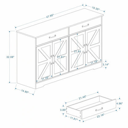 Farmhouse Buffet Cabinet: Rustic Charm with 2 Drawers, 4 Doors