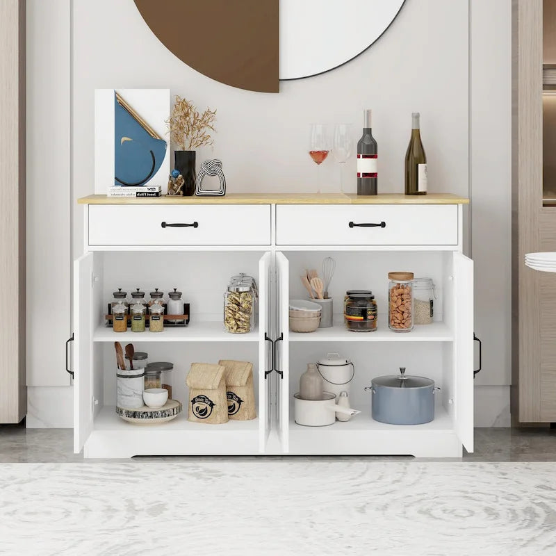 Farmhouse Buffet Cabinet: Rustic Charm with 2 Drawers, 4 Doors