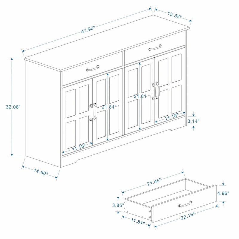 Farmhouse Buffet Cabinet: Rustic Charm with 2 Drawers, 4 Doors