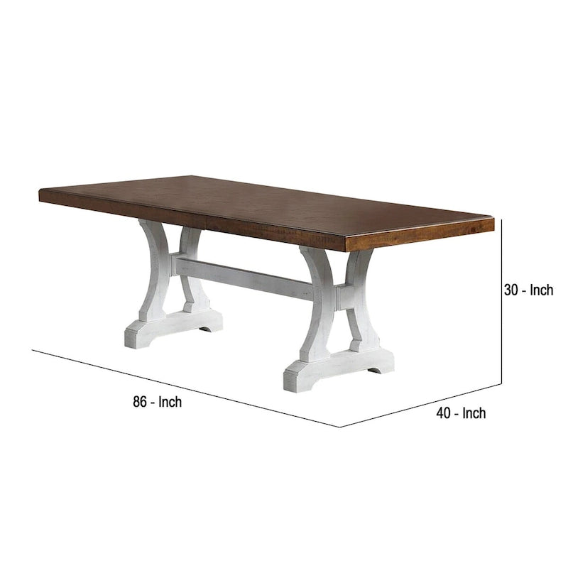 Dining Table with Trestle Base and Extension Leaf, Black and Brown