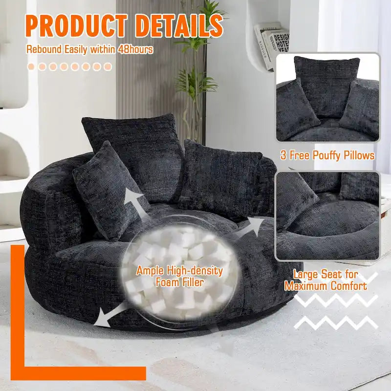 HOMEFUN Chenille Upholstered Durable Comfort Lounger High Back Bean Bag Chair