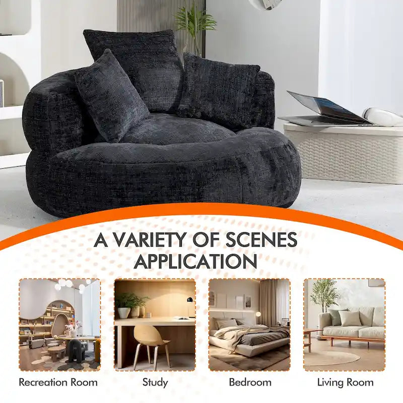 HOMEFUN Chenille Upholstered Durable Comfort Lounger High Back Bean Bag Chair