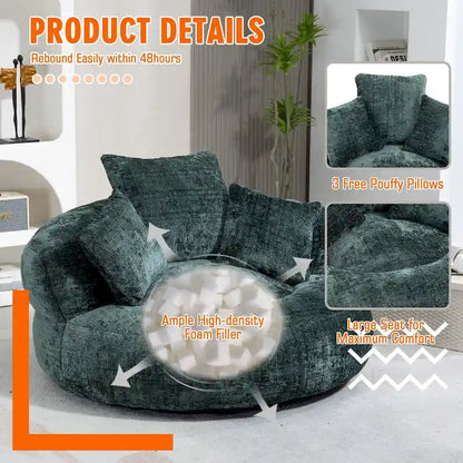 HOMEFUN Chenille Upholstered Durable Comfort Lounger High Back Bean Bag Chair