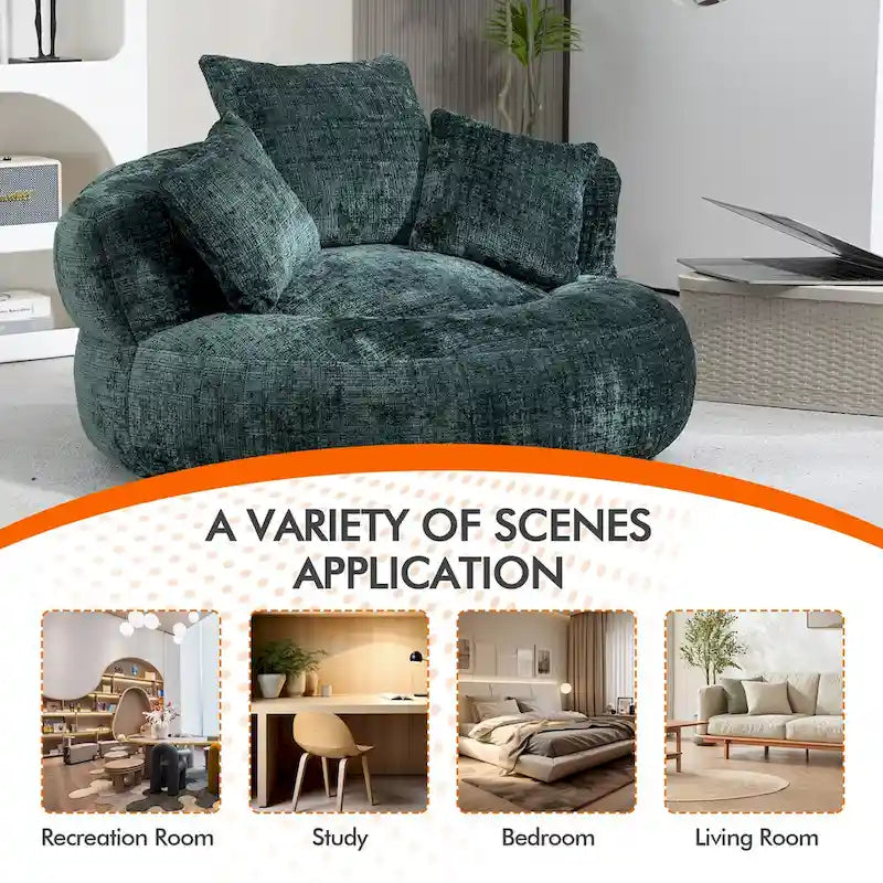 HOMEFUN Chenille Upholstered Durable Comfort Lounger High Back Bean Bag Chair