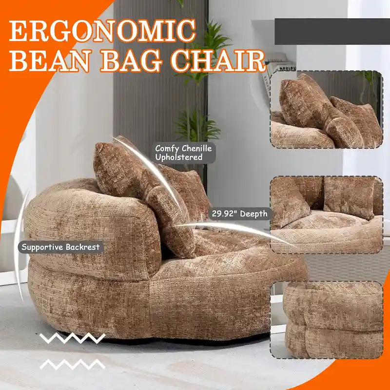 HOMEFUN Chenille Upholstered Durable Comfort Lounger High Back Bean Bag Chair
