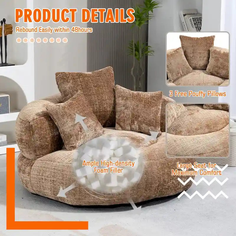 HOMEFUN Chenille Upholstered Durable Comfort Lounger High Back Bean Bag Chair
