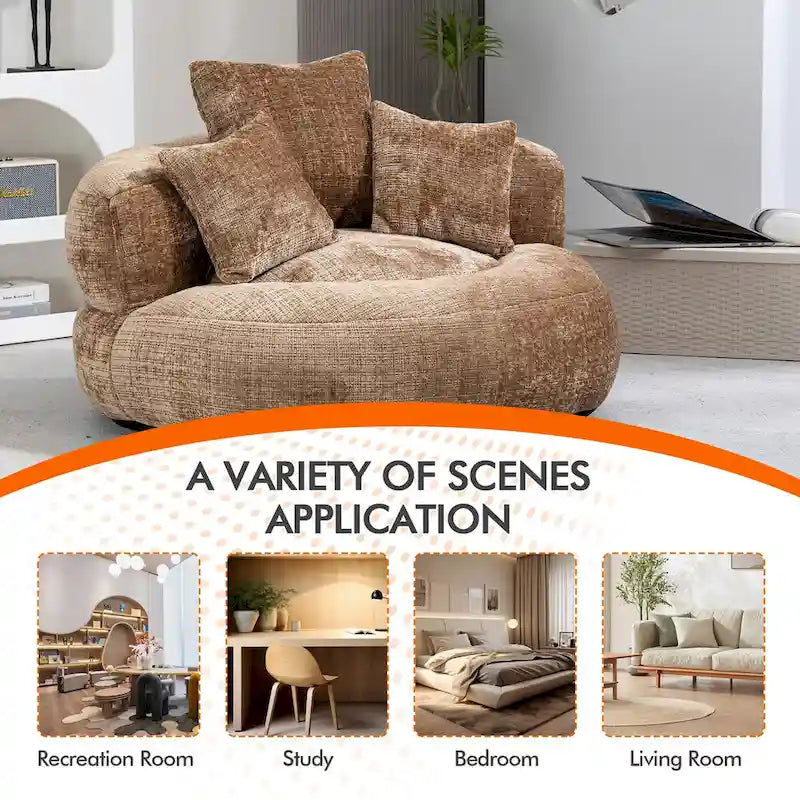 HOMEFUN Chenille Upholstered Durable Comfort Lounger High Back Bean Bag Chair