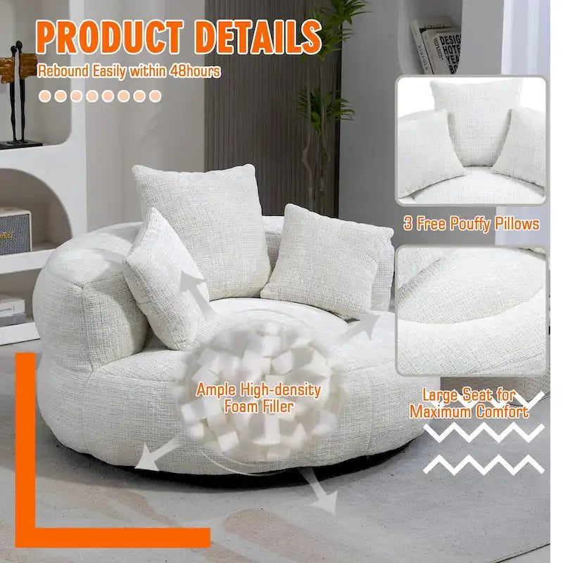 HOMEFUN Chenille Upholstered Durable Comfort Lounger High Back Bean Bag Chair
