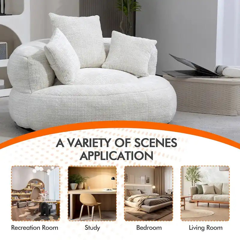 HOMEFUN Chenille Upholstered Durable Comfort Lounger High Back Bean Bag Chair